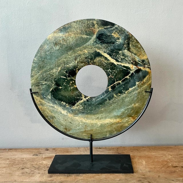 Mid 20th Century Vintage Asian Green Marble Disc For Sale - Image 5 of 7