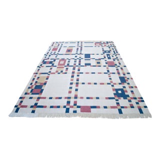 Piet Mondrian - Broadway Boogie Woogie Inspired Silk Hand Woven Area Kilim Wall Rug 6′5″ × 9′2″ For Sale