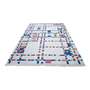 Piet Mondrian - Broadway Boogie Woogie Inspired Silk Hand Woven Area Kilim Wall Rug 6′5″ × 9′2″