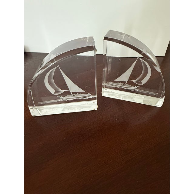 Contemporary Lucite Sailboat Bookends - A Pair For Sale - Image 3 of 11