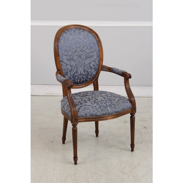 Age: Approx: 40 Years Old Details: Blue Damask Upholstery Quality Construction French Louis XVI Style Un-Marked As To...