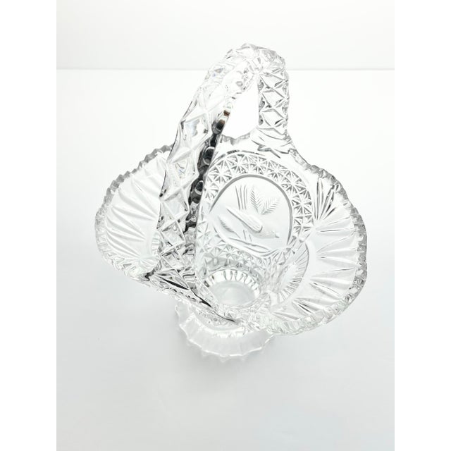 Transparent 1990s Hofbauer “Byrdes” Large Cut Crystal Deep Handled Basket 10 1/2” For Sale - Image 8 of 11