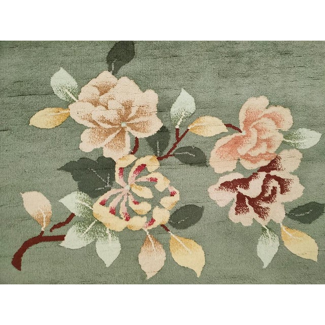 1930s Green Floral Antique Chinese Art Deco Rug 9' X 12' Handknotted Wool Carpet For Sale - Image 4 of 6