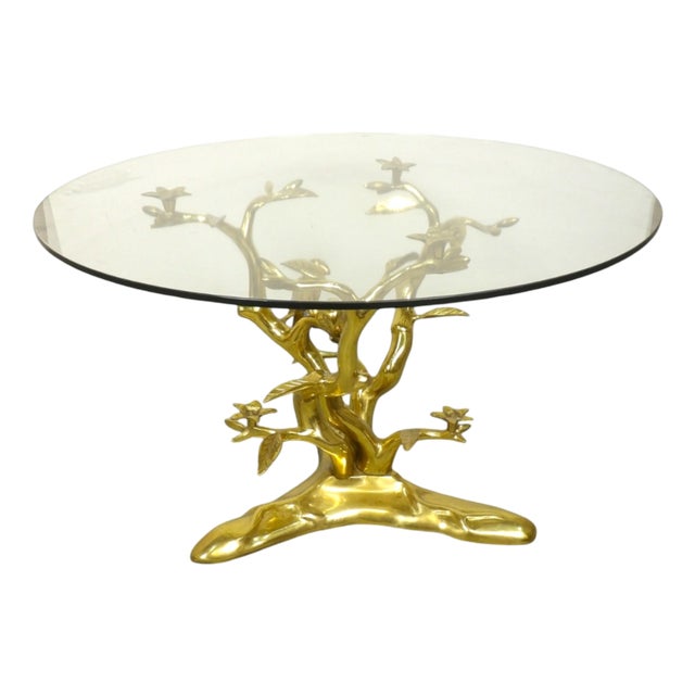 Bird Side Table in Brass with Glass Top by Willy Daro, 1970s For Sale