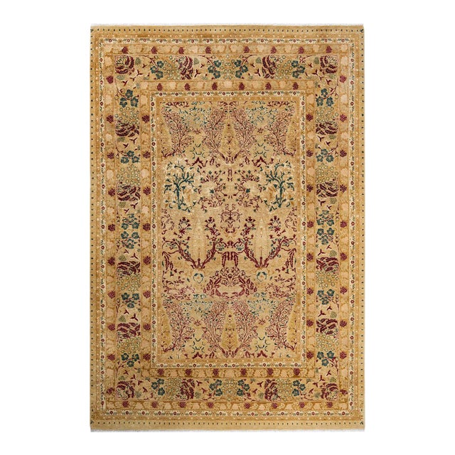 Vintage Moroccan Hand Knotted Wool Area Rug, Gold - 6'0" X 8'9" For Sale
