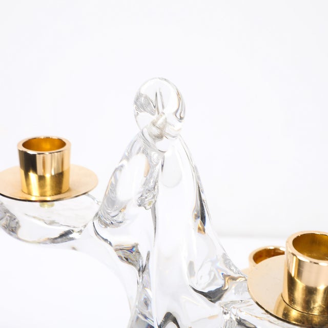 Mid-Century Modern Pair of Mid-Century Crystal & Brass Tree Form Candelabras Signed Schneider For Sale - Image 3 of 15