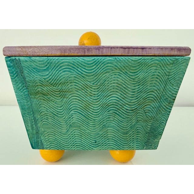 1980s Hand Painted Postmodern Wooden Box For Sale - Image 5 of 6