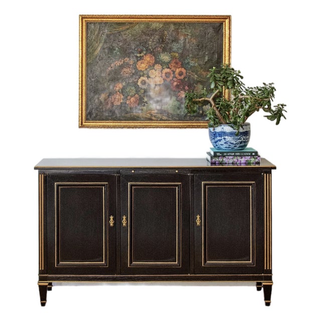 Vintage Black Lacquer and Gilt Sideboard For Sale