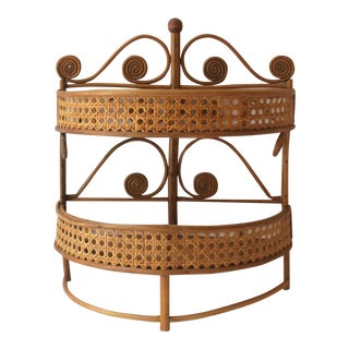 Wicker and Cane Wall Shelf For Sale