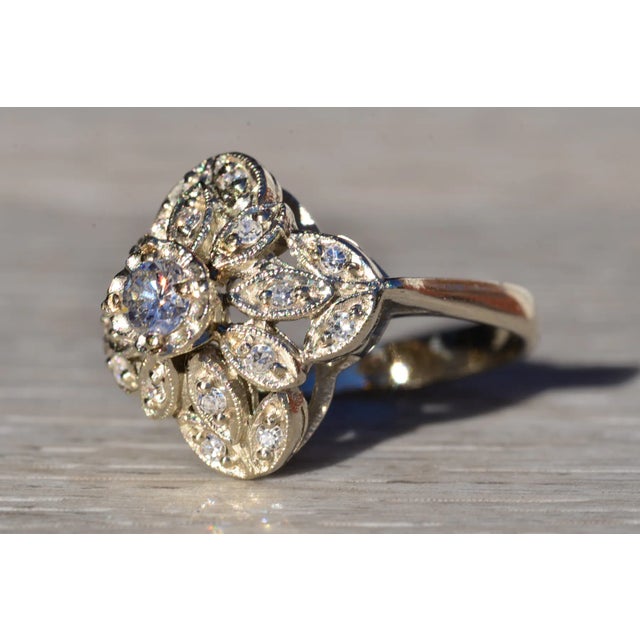 The Crimson Ridge: Ladies Antique 14K White Gold Diamond Princess Ring For Sale - Image 4 of 10