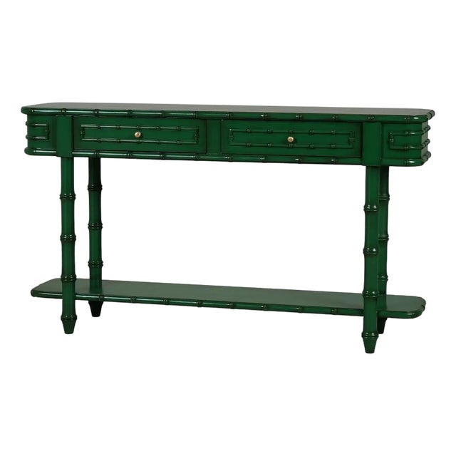 Faux Bamboo Console Table in Jade Green For Sale