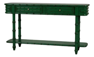 Faux Bamboo Console Table in Jade Green