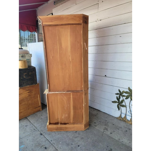 1980s Rustic Carved Wood Corner Hutch Cabinet For Sale - Image 4 of 18