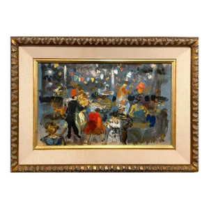 Walter Spitzer, Polish French Expressionist Oil Painting Costume Party Paris Masquerade Ball, 1956