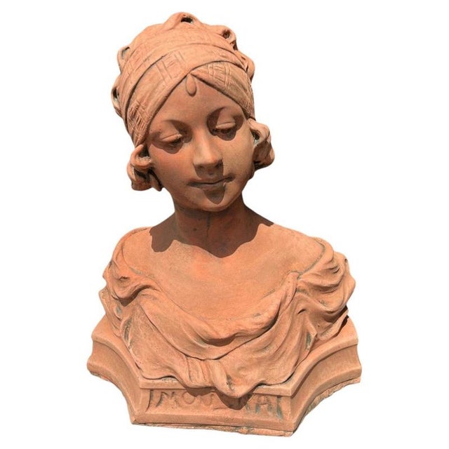 Art Nouveau French Terracotta Female Bust Sculpture For Sale - Image 12 of 12