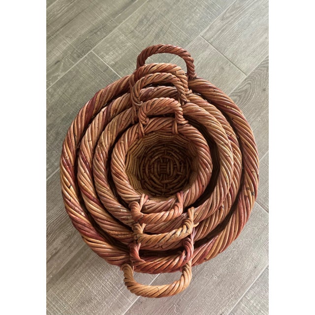 Circa 1980 Handwoven Natural Willow Nesting Baskets - Set of 4 For Sale - Image 9 of 13