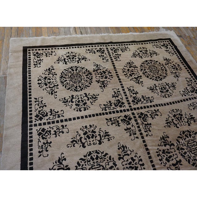19th Century Luxurious Beige Open Field With Black Diamond Pattern Antique Chinese Peking Rug For Sale - Image 5 of 11