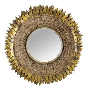 French Gilded Brass and Talosel Convex Round Wall Mirror attributed to the Atelier Line Vautrin