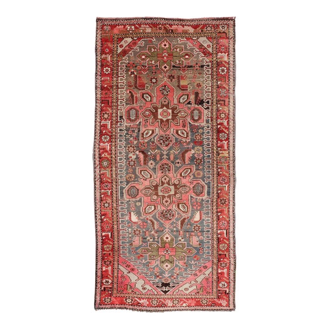 Early 20th Century Antique Caucasian Karabagh Gallery Runner With Large Medallions of Pink and Red For Sale