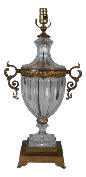 Mid Century Hollywood Regency Brass & Crystal Trophy Urn Table Lamp