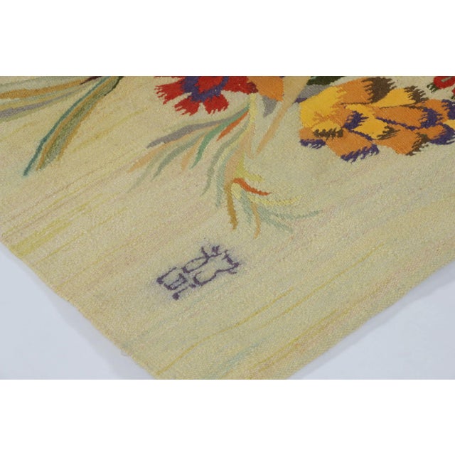 Textile Signed Aline Leduc-Durand Aubusson Tapestry, Folk Floral Bouquet - Rug & Kilim For Sale - Image 7 of 9
