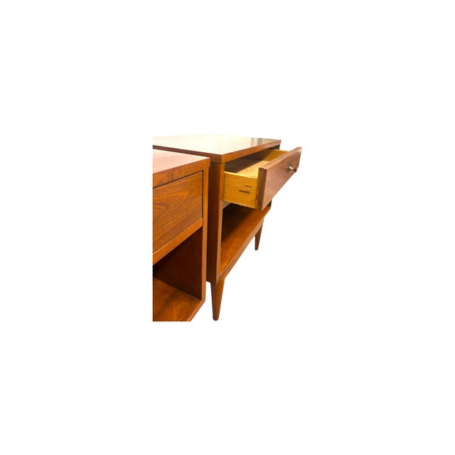 Vintage Mid-Century Modern End Table Set With Diamond Parquet Accent Inlay and Dovetailed Drawers For Sale - Image 11 of 11