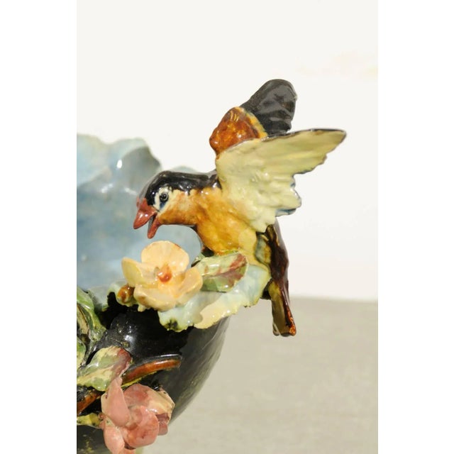 Green 19th Century French Barbotine Covered Bowl with Bird and Bird Nest Décor For Sale - Image 8 of 11