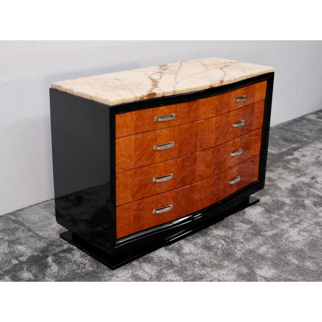 Art Deco High-Gloss Black Lacquered Chest of 5 Drawers with Birds-Eye Maple, 1930s For Sale - Image 11 of 13