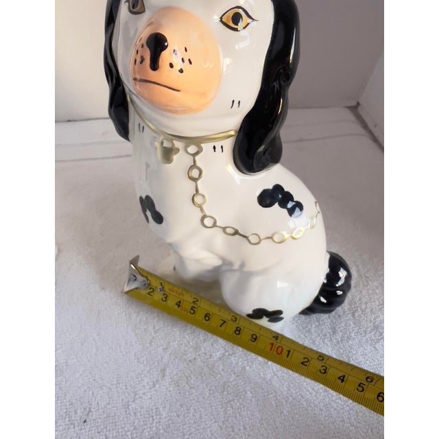 Pair of 1990s Staffordshire Style Dog Statues Mantle Figurines Gold Chain Black White For Sale - Image 10 of 11
