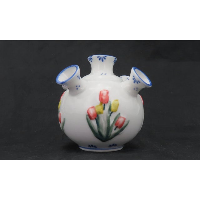 Mid-Century Modern Vintage Royal Twickel Ter Steege Bv Delft 5 Finger Hand Painted Tulip Vase For Sale - Image 3 of 5