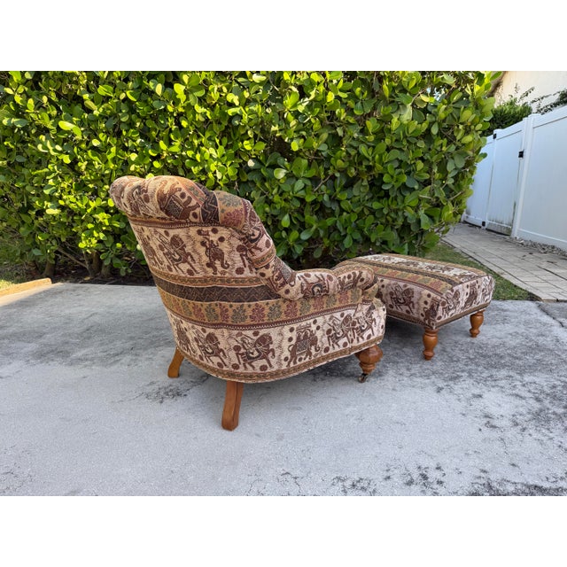 Wood Vintage English Tufted Barrel Lounge Chair & Ottoman For Sale - Image 7 of 12