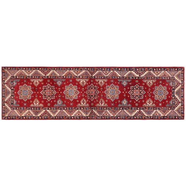 Rustic Kazak Red/Beige Wool Runner Rug- 2'7''x9'6'' For Sale - Image 9 of 10