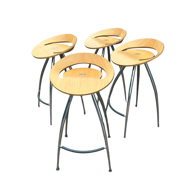 Magis Lyra Barstool by Design Group Italia – Iconic Italian Modern Chrome & Beech Bentwood Bar Stool, Scandinavian...