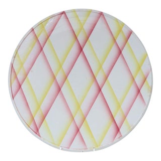 Vintage German Ceramic Cake or Pie Plate / Round Trivet With Diamond Argyle / Lattice Pattern For Sale