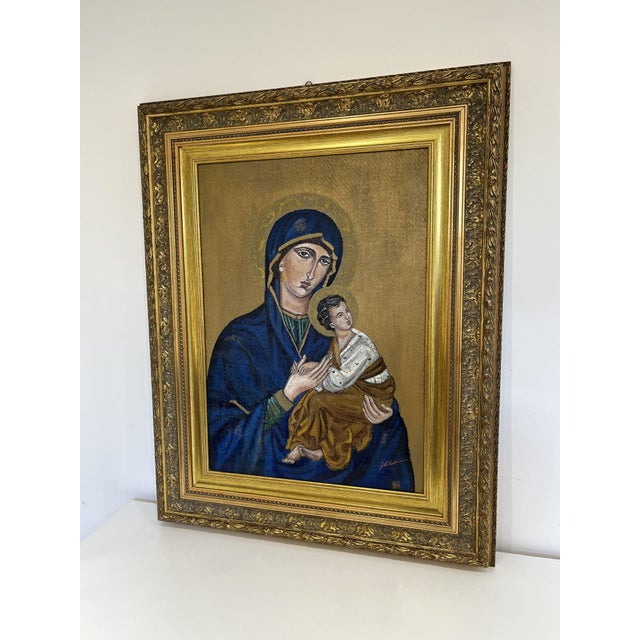 Painted Icon Depicting Notre Dame du Perpétuel Secours, 1960s, Oil on Jute Canvas For Sale - Image 6 of 9