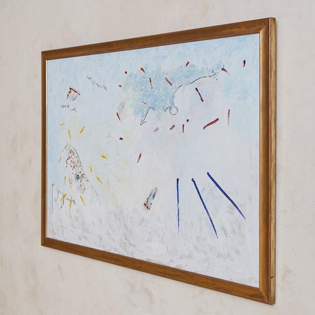 1980s French Abstract Expressionist Acrylic Painting in Giltwood Frame, 1982 For Sale - Image 5 of 11