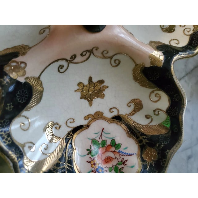 Japanese 1940s Occupied Japan Era Three Bowl Candy Dish Hand-Painted Porcelain For Sale - Image 3 of 7