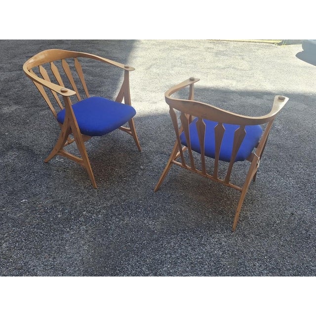 Sun Feather Armchairs in Light Wood with Blue Seat by Sonna Rosen for Nassjo Stolfabrik, Set of 2 For Sale - Image 6 of 8