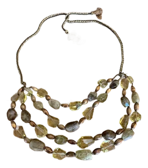 Golden Citrine Quartz and Bronze Multi-Strand Statement Necklace