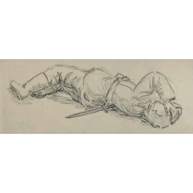 The Injured Soldier is an original Drawing in charcoal on ivory-colored paper realized by an anonymous artist in the early...
