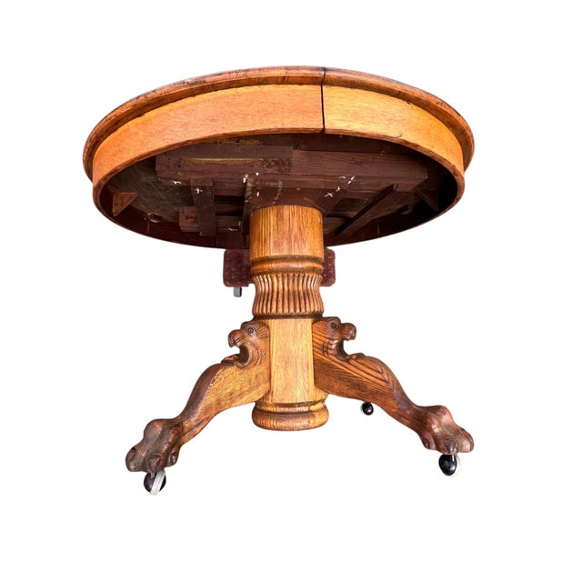 Antique Lion Head Round Oak Dining Table For Sale In New York - Image 6 of 11