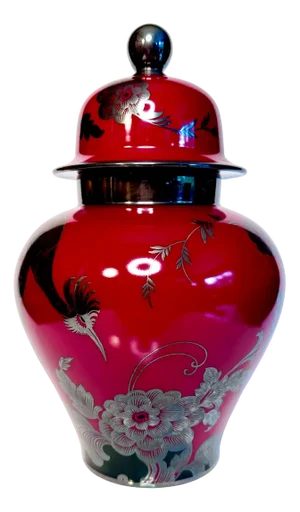 Art Deco Lidded Porcelain Vase with Exotic Bird Silver Overlay Decor from Rosenthal, Germany, 1932