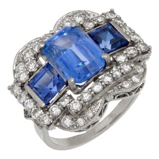 1930s Art Deco Gia 5.50 Carat Ceylon No Heat Sapphire Diamond Platinum Cocktail Ring, Size 7 For Sale