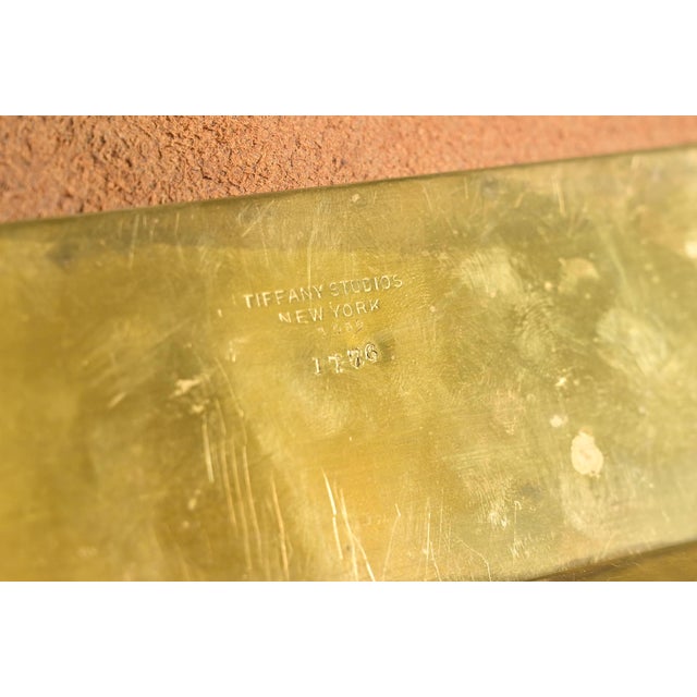 Tiffany Studios New York "Adam" Bronze Doré Blotter Ends With Leather Desk Blotter For Sale - Image 10 of 12