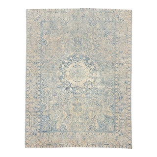Antique Meset Rug 10x12 | Ivory & Muted Blue Floral Masterpiece For Sale