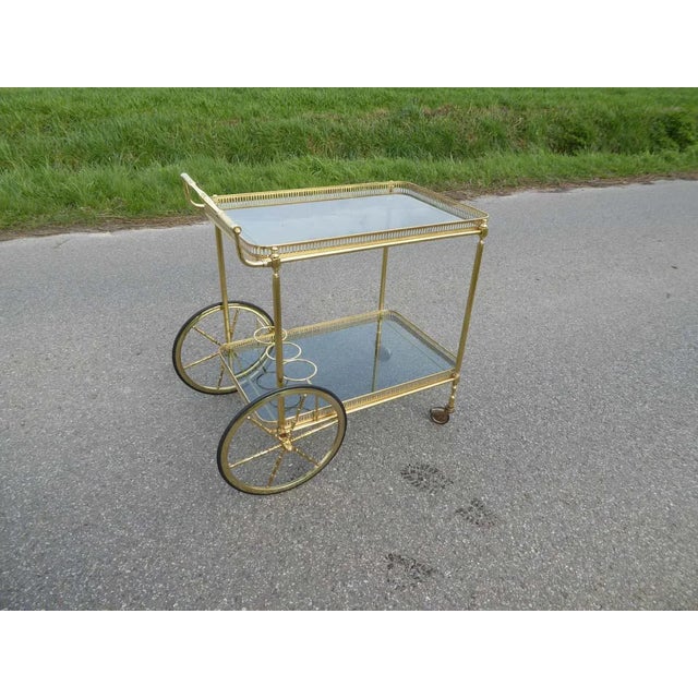 Mid-Century Modern Neoclassical French Brass Serving Trolley, 1960s For Sale - Image 3 of 6