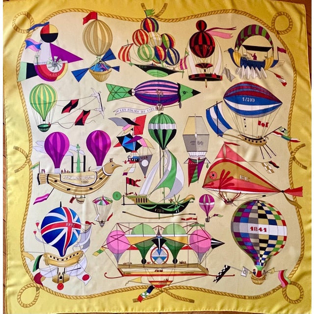 HERMÈS FOLIES du CIEL 1990 Silk Scarf designed by Dubigeon Loïc For Sale