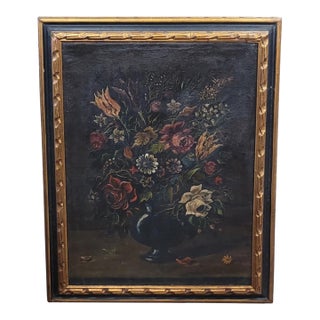 Beautiful Antique Old World Style Painting of Flowers For Sale