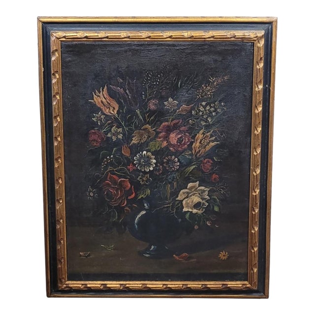 Beautiful Antique Old World Style Painting of Flowers For Sale