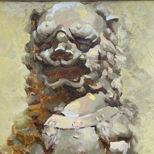 Mid 20th Century Chinese Foo Dog Expressionist Portrait Oil